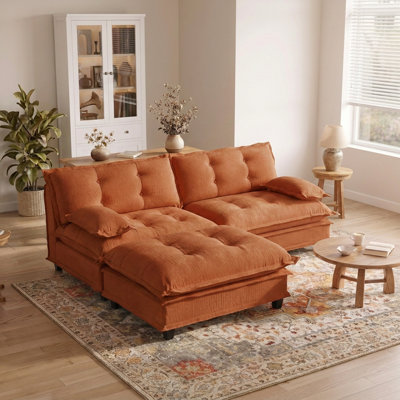 Canapé modulaire en L de 77 po avec repose-pieds en L, siège profond, coussin en treillis, moderne