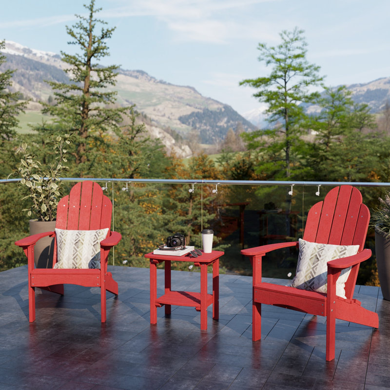 Classic 3-Piece Adirondack Set with Side Table, Cardinal Red