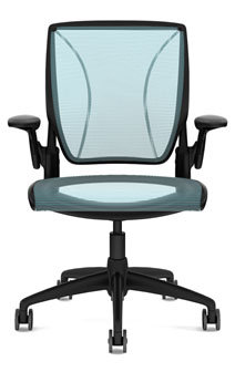 Fauteuil de travail en résille World, Maille à rayures - cyan, Noir
