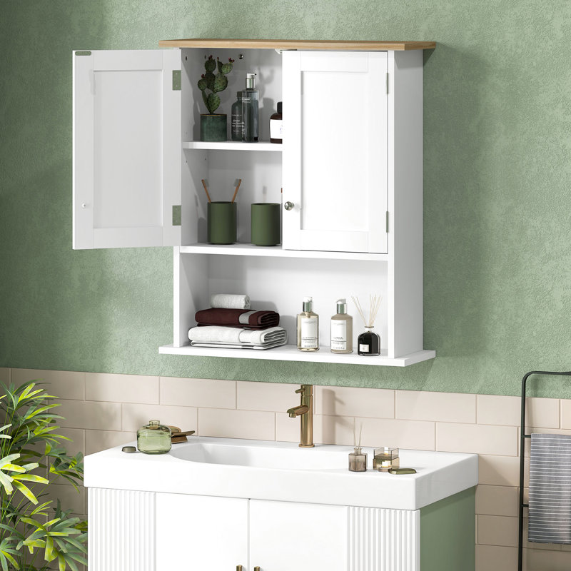 Armoire murale moderne pour la salle de bain - 2 portes, tablette réglable, sur toilette, blanc, option d'économie d'espace