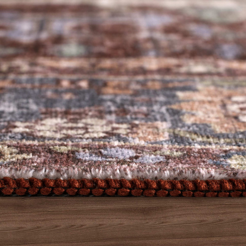 Bohemian Vintage Area Rug Washable Non Slip Moroccan Plant Floral Indoor Rug, Rectangle 8' x 10'