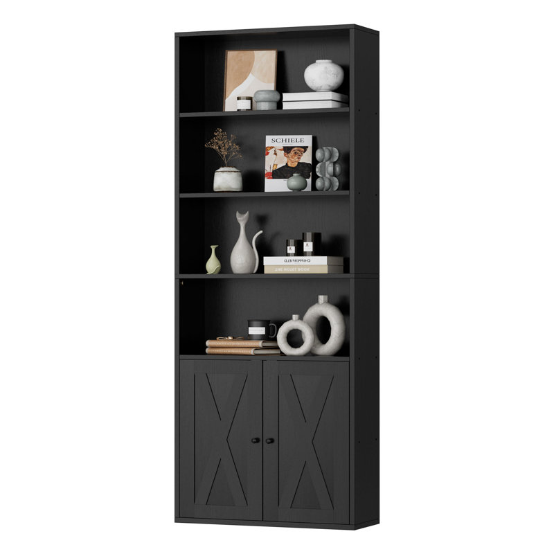 Aillee 70.9"H Standard Bookcase with Doors, Black