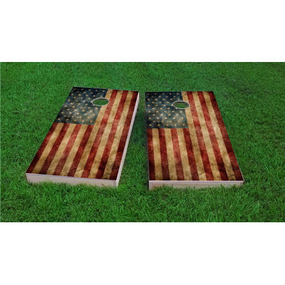 Worn American Flag Cornhole Game Set