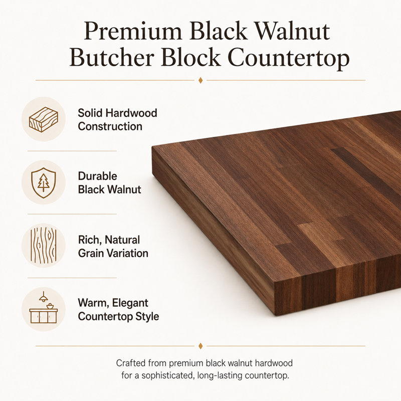 CONSDAN Butcher Block Counter Top, Solid Walnut Hardwood Countertop, Table Top, 36'' W, 1.5" H x 60" L x 36" W