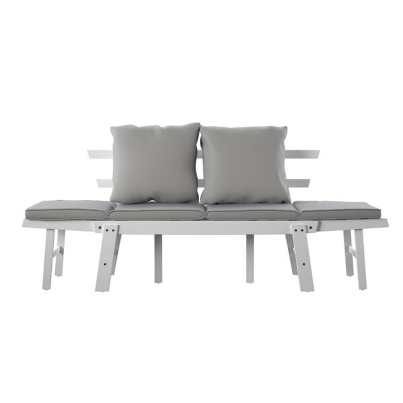 Outdoor Acacia Wood Chaise Lounge , Cushion Included, White Frame/Gray Cushions