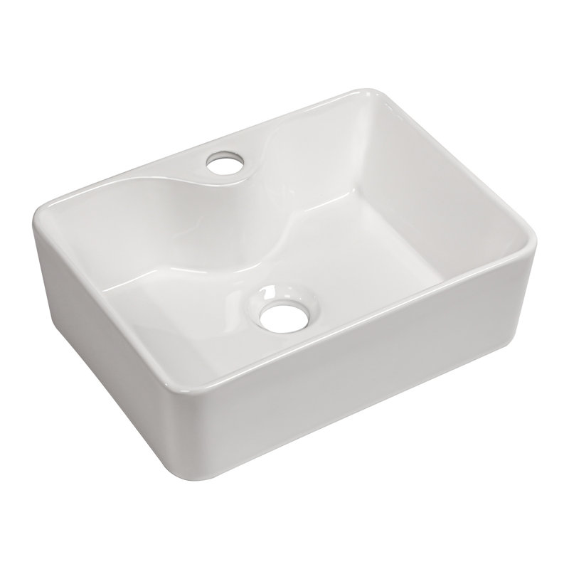 16"X12" White Ceramic Rectangular Vessel Bathroom Sink