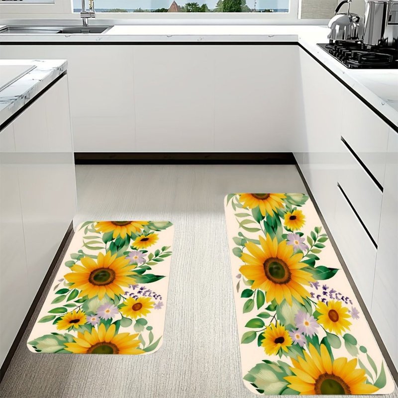 Tapis de cuisine crème tournesol, 2 pièces pour décor de maison de campagne lumineux