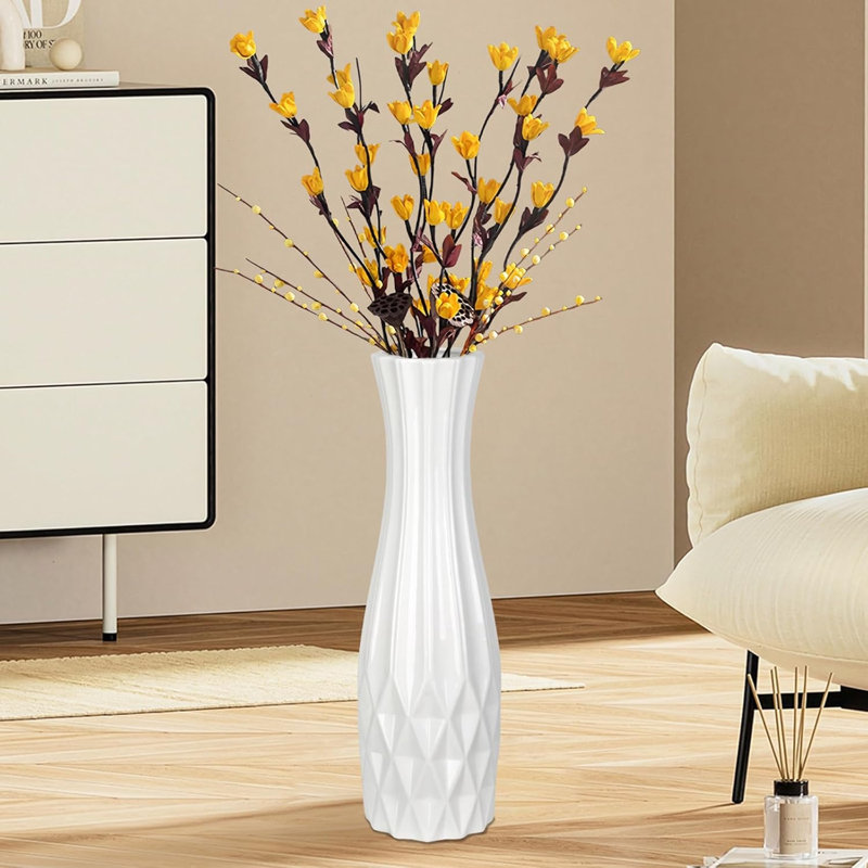 Ceramic Tall Floor Vase - Handmade Large White Flower Vase For Home Decor, Living Room, Office, Wedding - Modern Decorative Vase With Smooth Glaze Finish