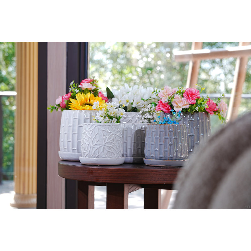 Set Of 2 Ceramic Flowerpot, 7" Modern Planter For Patio, Garden, Windowsill, White