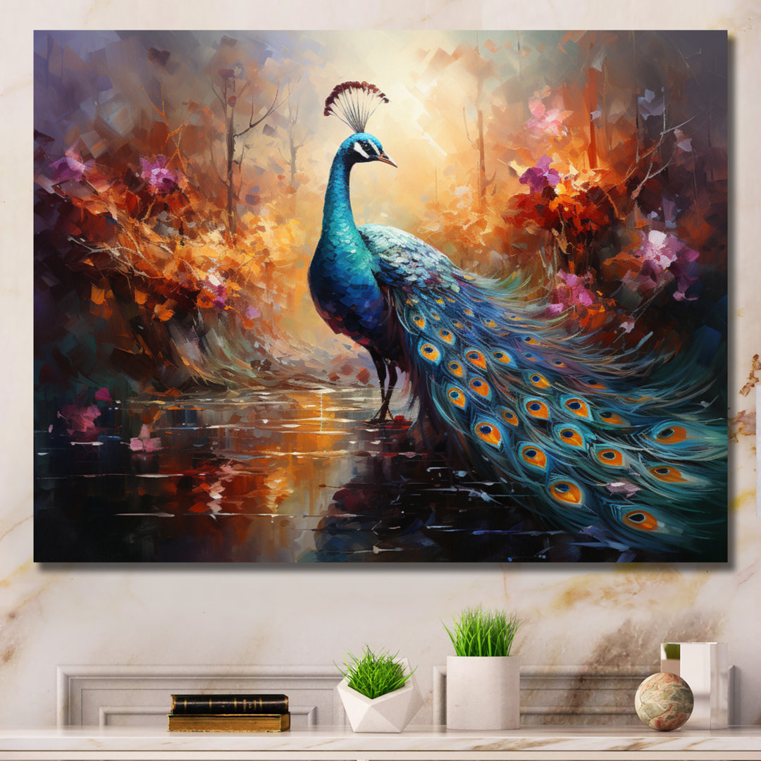 Peacock Expressionist Portrait II - Peacock Canvas Wall Art Bungalow Rose