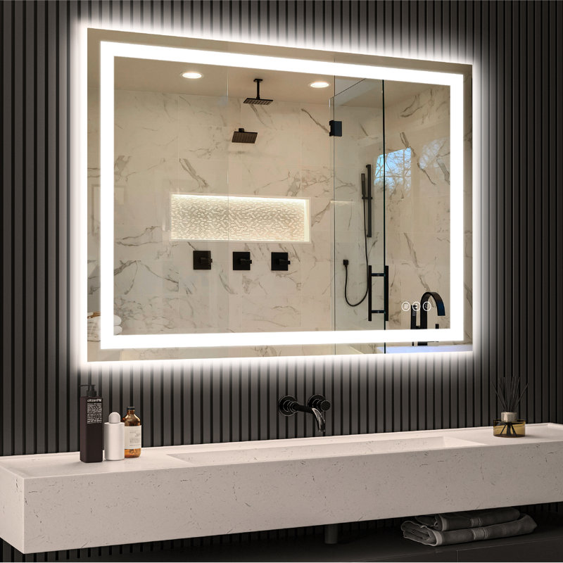 Frameless Bathroom Vanity Mirror with Front and Back LED Lighted, Defogging Dimmable Wall Mirror, 24" x 32"