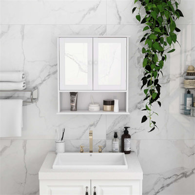Armoire murale de salle de bain avec portes et tablettes à miroir Doule