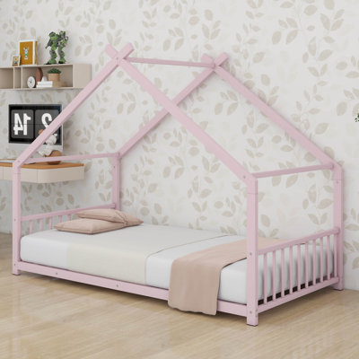 Structure de lit au sol avec lattes pour enfants, lits de sol en métal, lit maison pour enfants