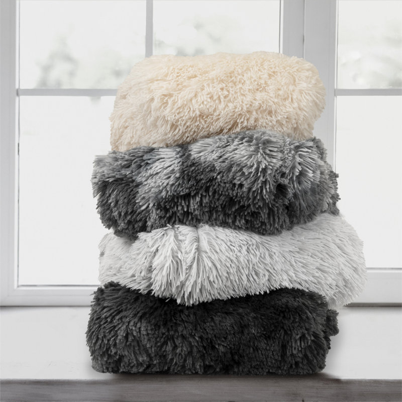 Twin Tie-Dye Black Faux Fur Sherpa Reversible Throw Blanket