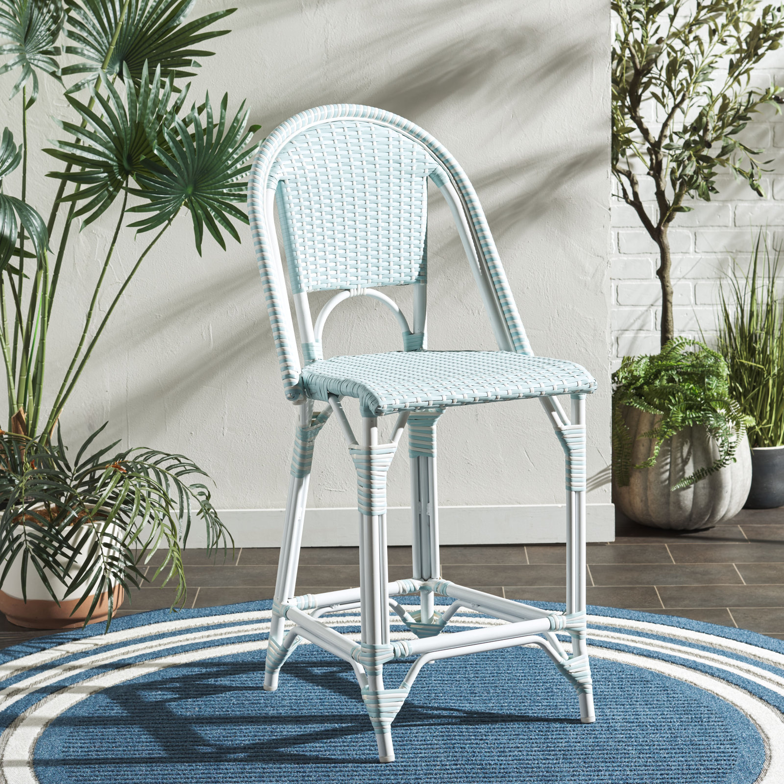 Kesa Patio Bar Stool, Baby Blue / White / White