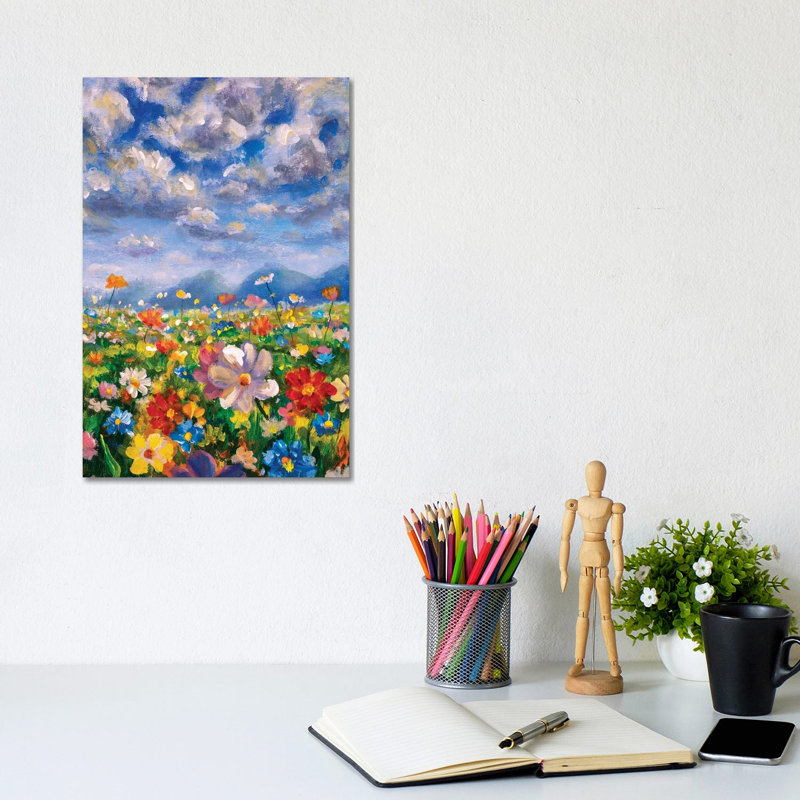 Wildflowers In The Mountains by Valery Rybakow - Wrapped Canvas Painting, 20.32 cm H x 30.48 cm W