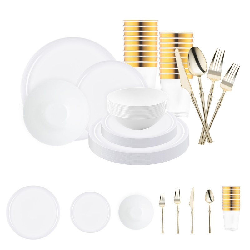 Ensemble de 60 couverts jetables en plastique blanc plat et rond