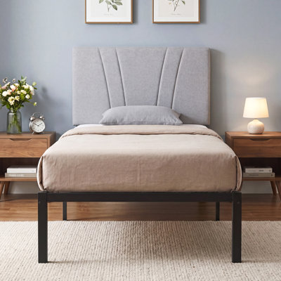 HOMCOM 3FT Single Bed Frame Upholstered Headboard Black and Light Grey