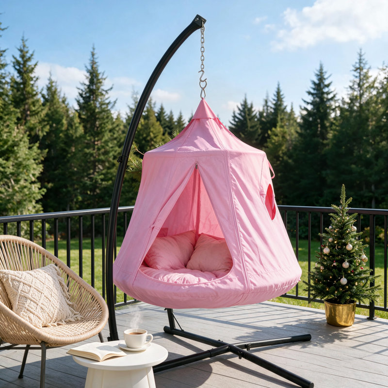 Support en X pour hamac suspendu avec tente pour arbre, support de balançoire métallique d'intérieur avec tente de jeu, siège de patio extérieur en forme de panier en forme d'œuf avec support, chaise de porche, chambre ou balcon avec support solide réglable (coussins non inclus)