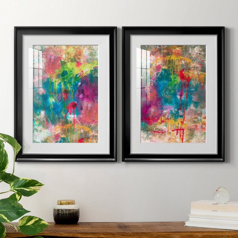 Summer Night I - Ensemble de 2 reproductions d'art, H 22,5 po x l 61 po x P 1,5 po, Papier encadré noir, Blanc