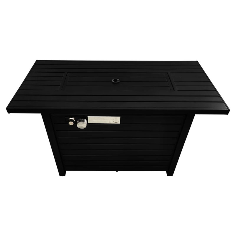 Table de foyer d'extérieur avec couvercle, H 25 po x l 42 po, acier noir, moderne, flamme réglable, zone précise en acier inoxydable