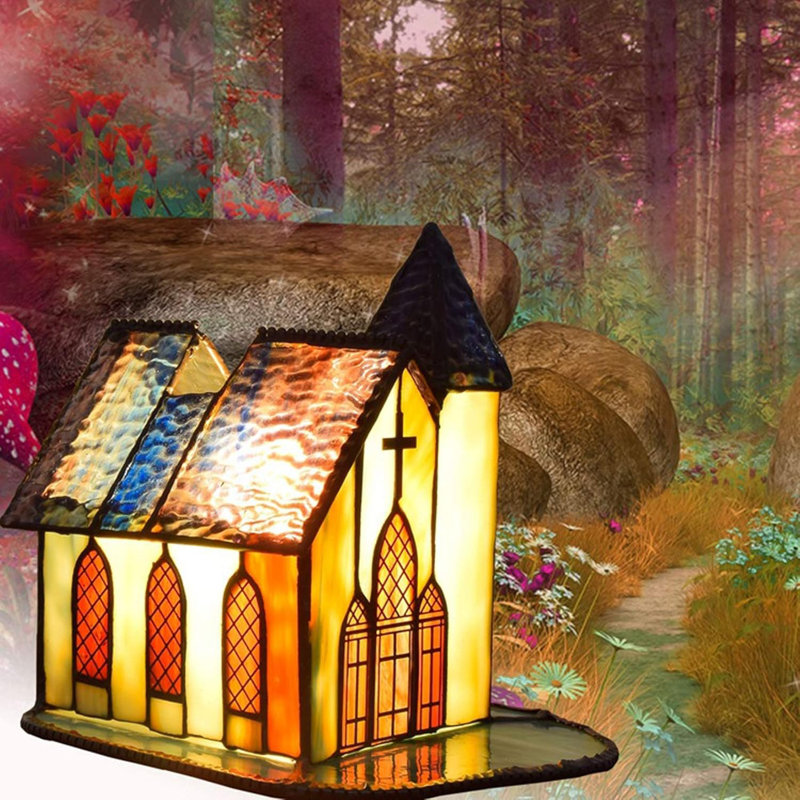 Tiffany Style Stained Glass Cathedral Church Night Light Lamp