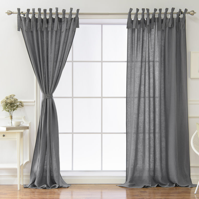 Aard Linen Semi Sheer Single Curtain Panel, Pink, 52" W x 96" L