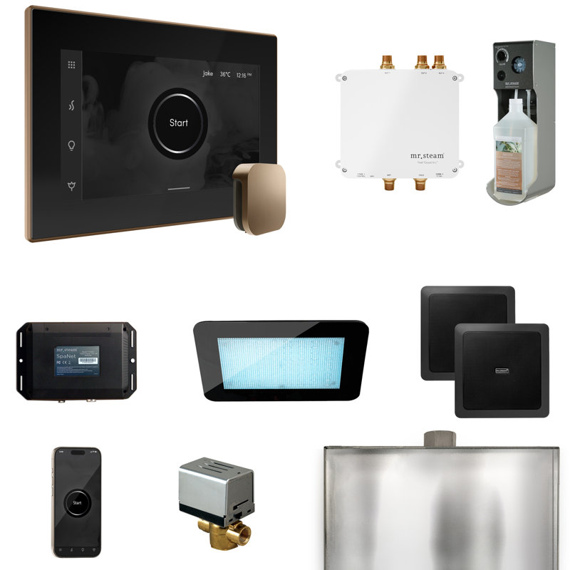 Ensemble de commande de douche à vapeur Bliss avec commande iSteamX et tête de vapeur, Noir / bronze nouveau