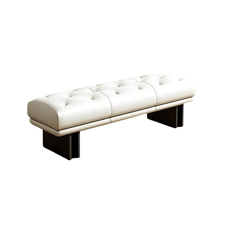 Banc rembourré en cuir Shanique, H 16,53 po x l 59,05 po x P 19,68 po, Blanc cassé