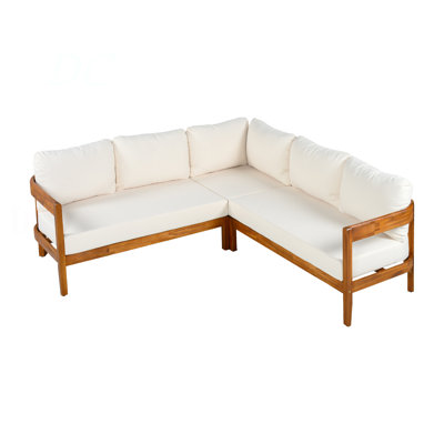 Ensemble de meubles de patio en bois d'acacia massif, ensemble de conversation d'extérieur avec 6 coussins de siège moelleux et sac à dos, canapé d'extérieur toutes saisons avec structure en arc pour la cour, le jardin.