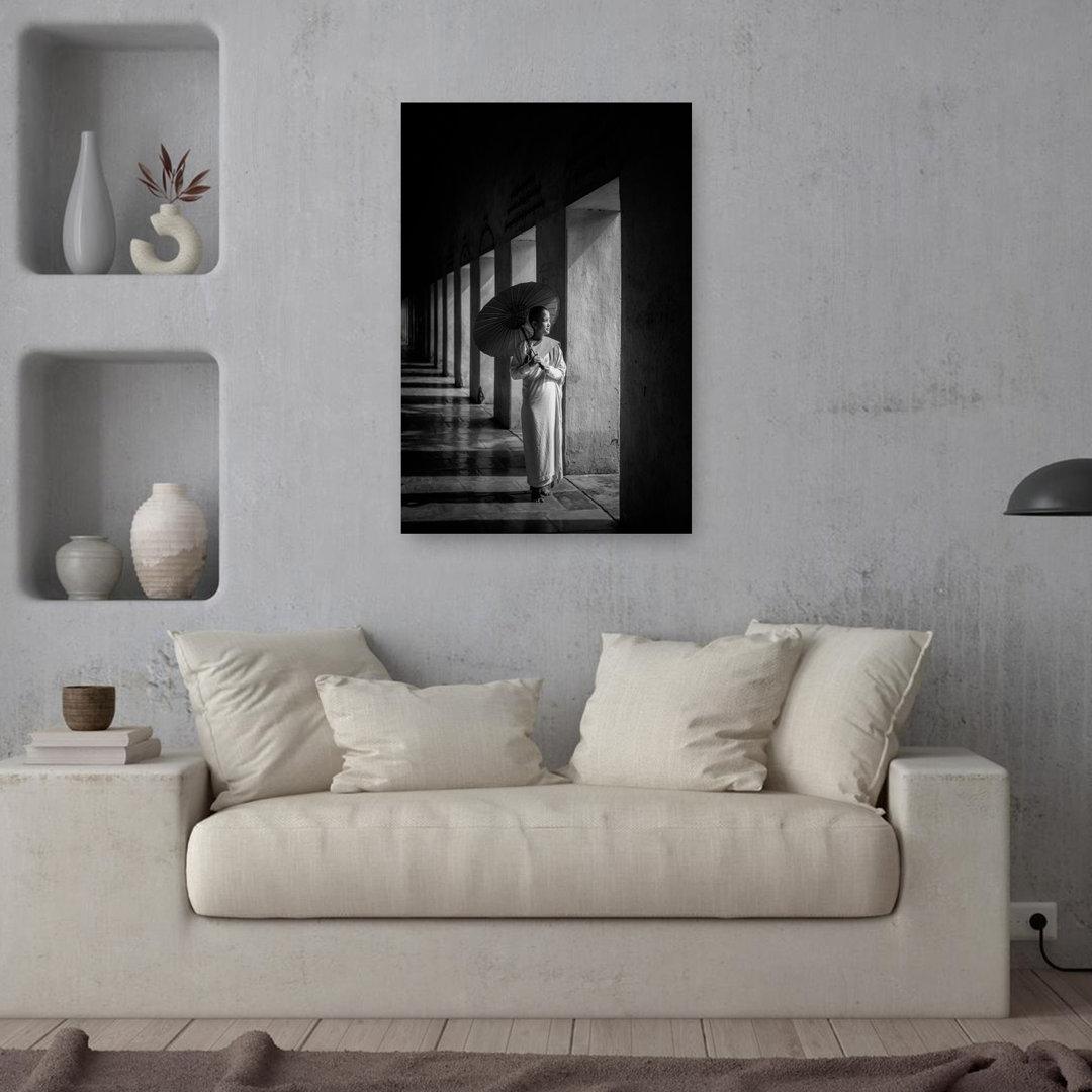 Monk In Temple Peaceful Serene Traditional Architecture Portrait Wall Art Print
