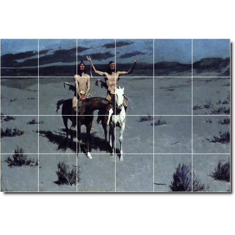 Carreau de peinture murale 48 po x 32 po 8 po x 8 po, Frederic Remington, peinture amérindienne W07336