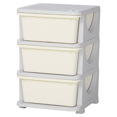 Cream White Qaba 3-Tier Kids Storage Unit with 3 Drawer Chest Toy Organizer Plastic Bins