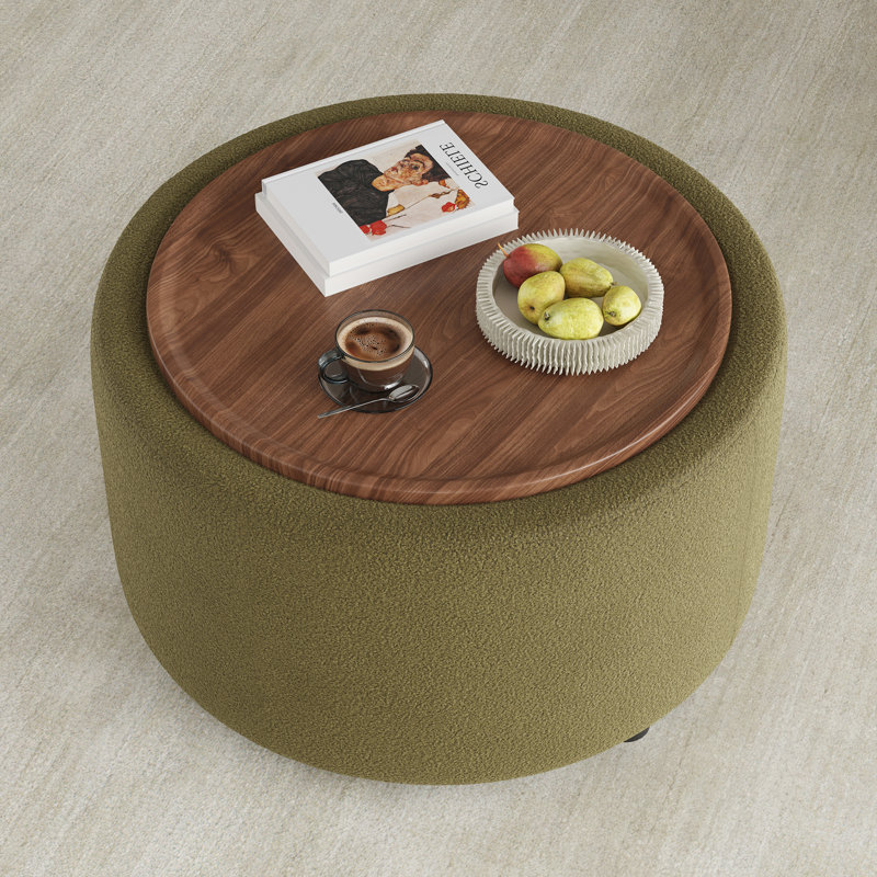 Teddy Round Coffee Table with Storage, Olive Green