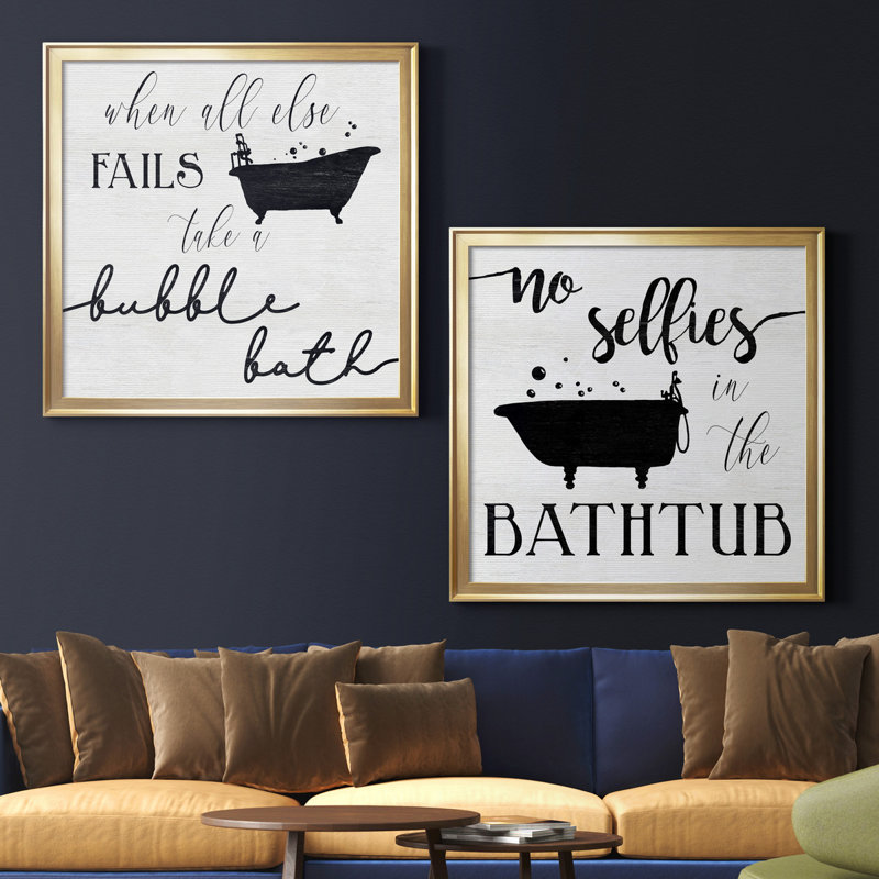 «Take A Bubble Bath», ensemble de 2 reproductions d'impressions, H 30,5 po x l 61 po x P 1,5 po, Toile encadrée d'or