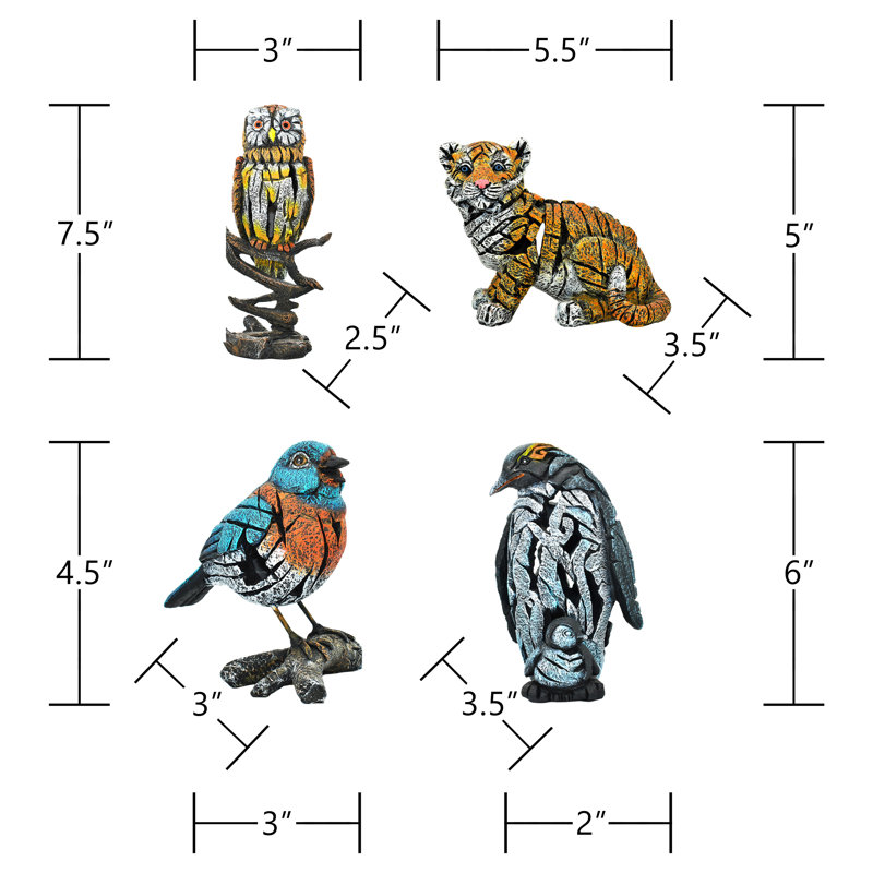 Adam & Friends Home Decor Stone Resin Wilderness Statue Collection Sculpture | 8-Piece | Multi