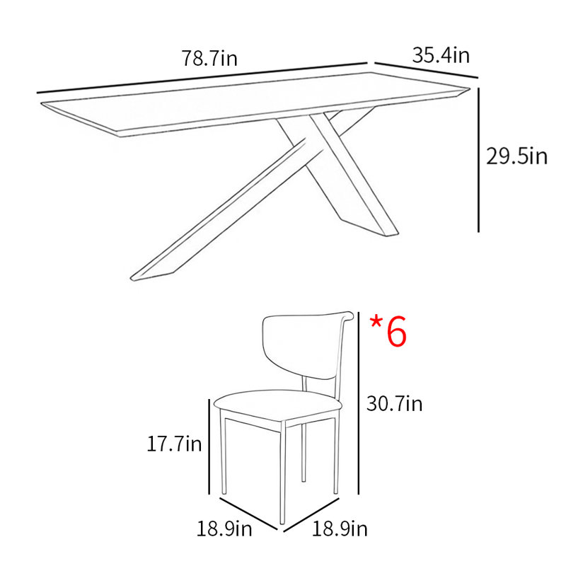 Ensemble de table de salle à manger rectangulaire de style français, H 29,5 po x L 78,7 po x l 35,4 po, Blanc