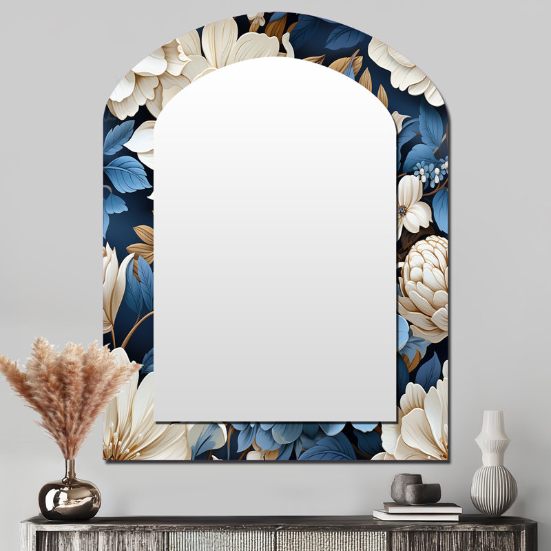 Décoration florale bleue et blanche exotique - Miroir mural arche bleue, 43 po x 33 po