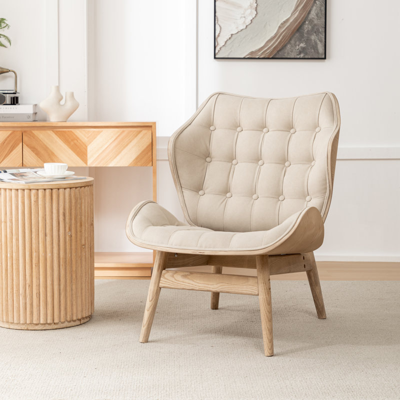 Fauteuil à oreilles capitonné Jeyshan, Polyester brun clair