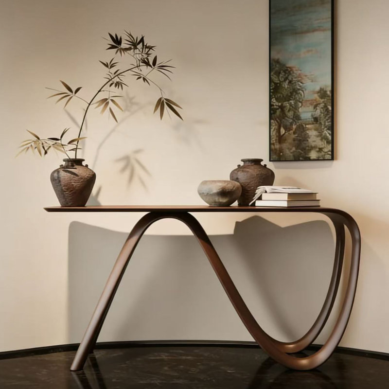Console en bois massif de style médiéval, 35.4" H x 55" W x 15.7" D