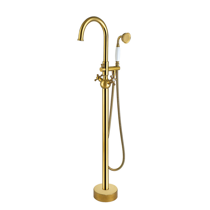 Robinet de baignoire autoportant au sol avec douche à main, Golden tianium