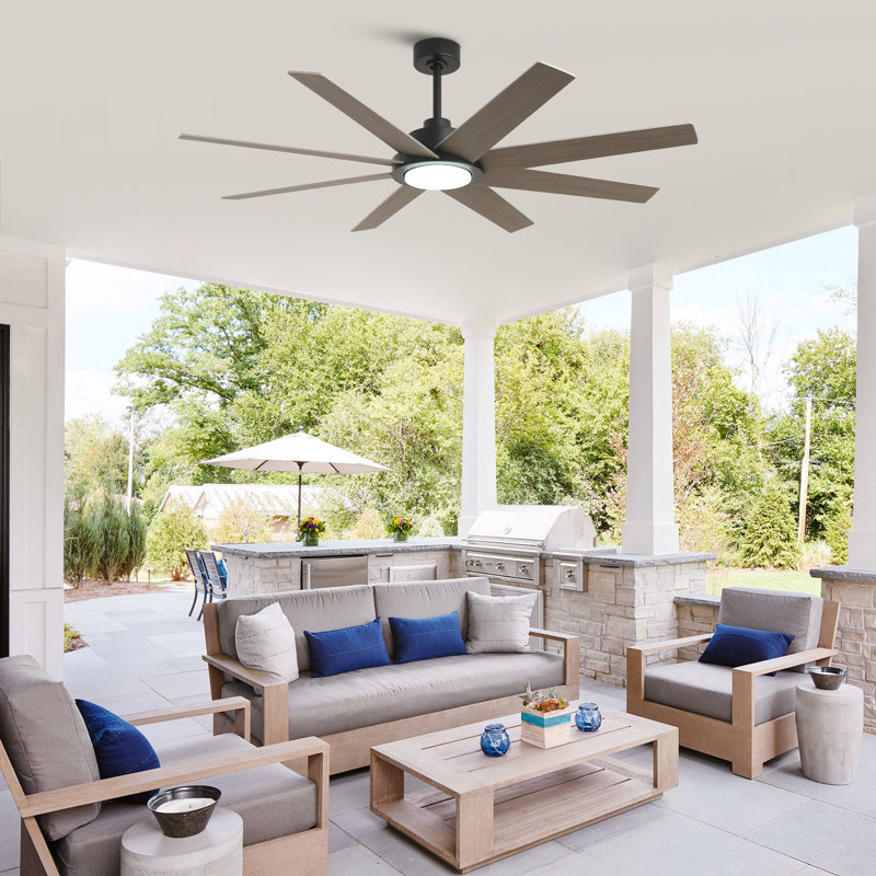 Farmhouse 60" 8-Blade Large 3CCT LED Windmill Ceiling Fan with Light and Remote Control