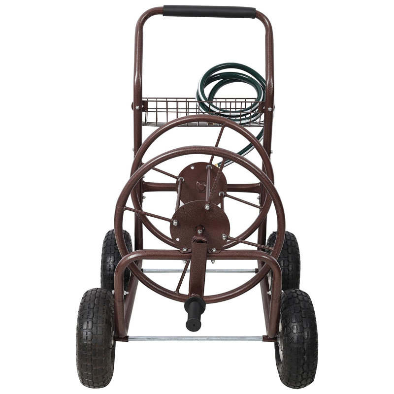 Chariot-enrouleur à boyaux en métal avec roues Expressions - Support à boyaux robuste - Capacité du boyau 250 pi