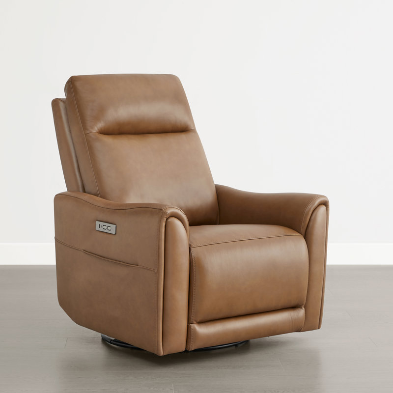 Genuine Leather Swivel Glider Power Recliner with Pocket and USB, Saddle Top Grain Leather