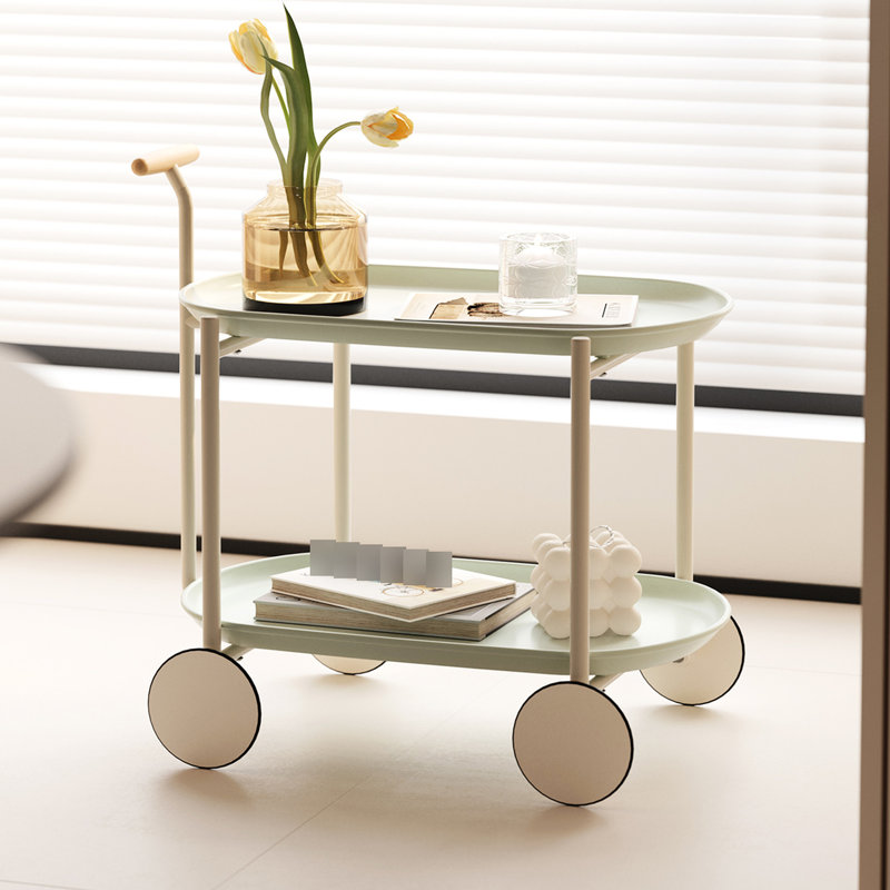 Chariot de rangement Moon pour espace de vie principal, chariot mobile nordique avec conception à deux couches, structure en T, style Artsy, ABS et acier q235