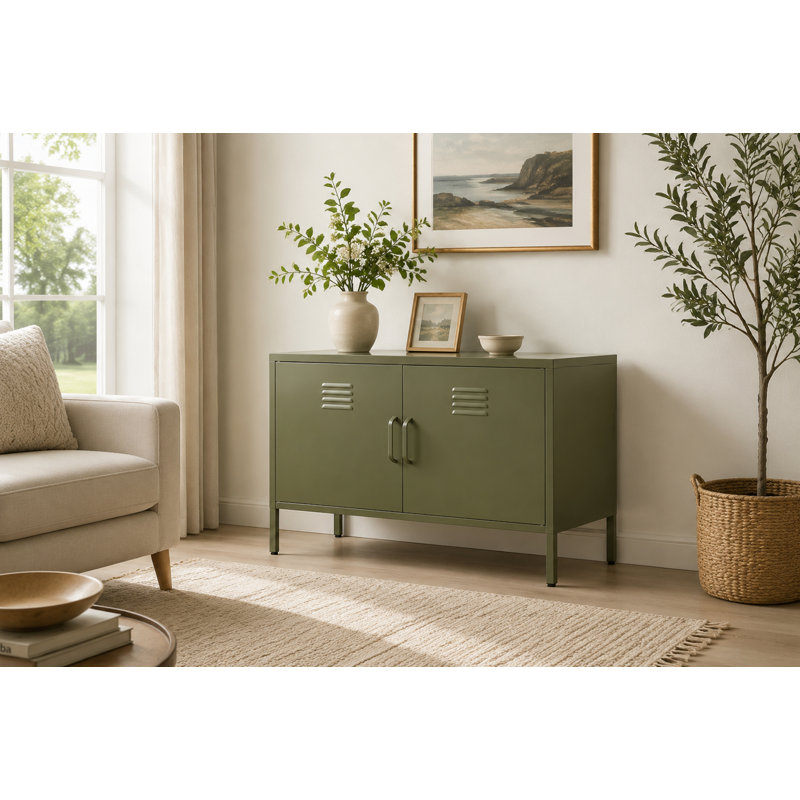 Armoire de rangement multifonctionnelle en métal, 25.2" H x 39.37" W x 15.75" D, Olive Green