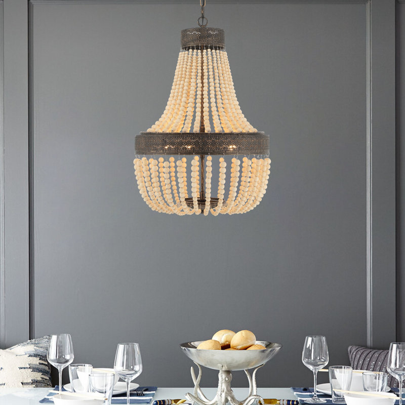 Gerde 5-Light Empire Solid Wood Bead Chandelier, Black/Gold
