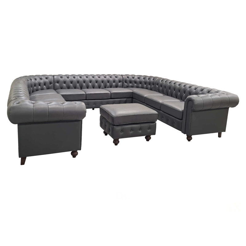 Canapé modulaire en cuir Chesterfield, Blue Gray Faux Leather