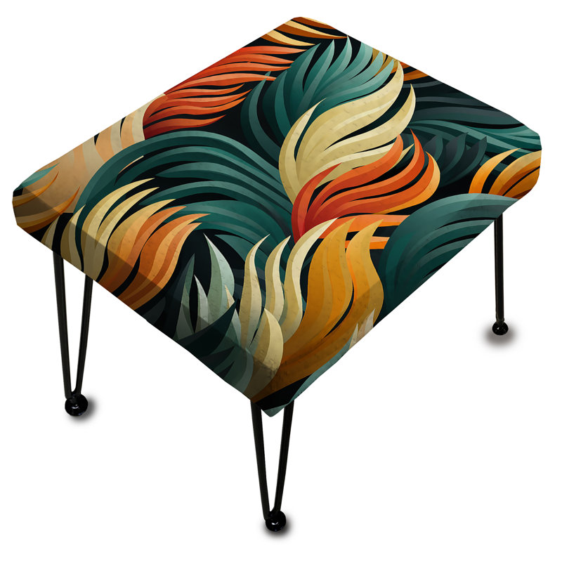 Green And Orange Exotic Jungle Foliage - Abstract Rectangle Ottoman
