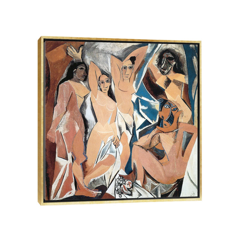 «Les Demoiselles D'avignon» par Pablo Picasso - reproduction, H 18 po x l 18 po x 1,5 po, Toile encadrée d'or